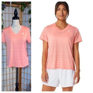 NWT ASICS Womens Court Stripe Short Sleeve Tennis Top Athleticwear Medium
